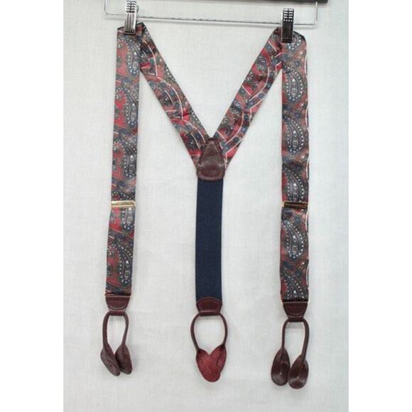 CAS Other - Vintage CAS Germany Suspenders Silk Burgundy Blue Paisley Gold Tone Hardware